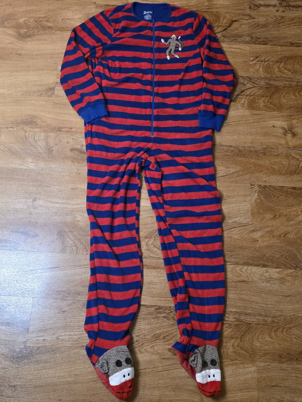 Nick & Nora Blue & Red Sock Monkey One Piece Pajama